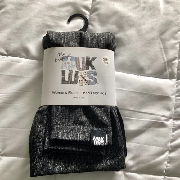 Muk Luks Women's Fleece-Lined Faux Denim Leggings - Picture 4 of 5